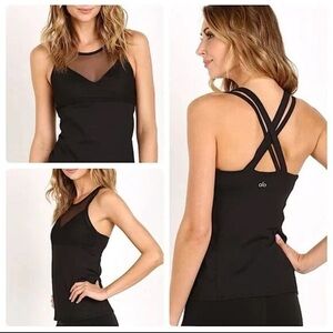 Alo Carmen Black Mesh Detail Tank Top